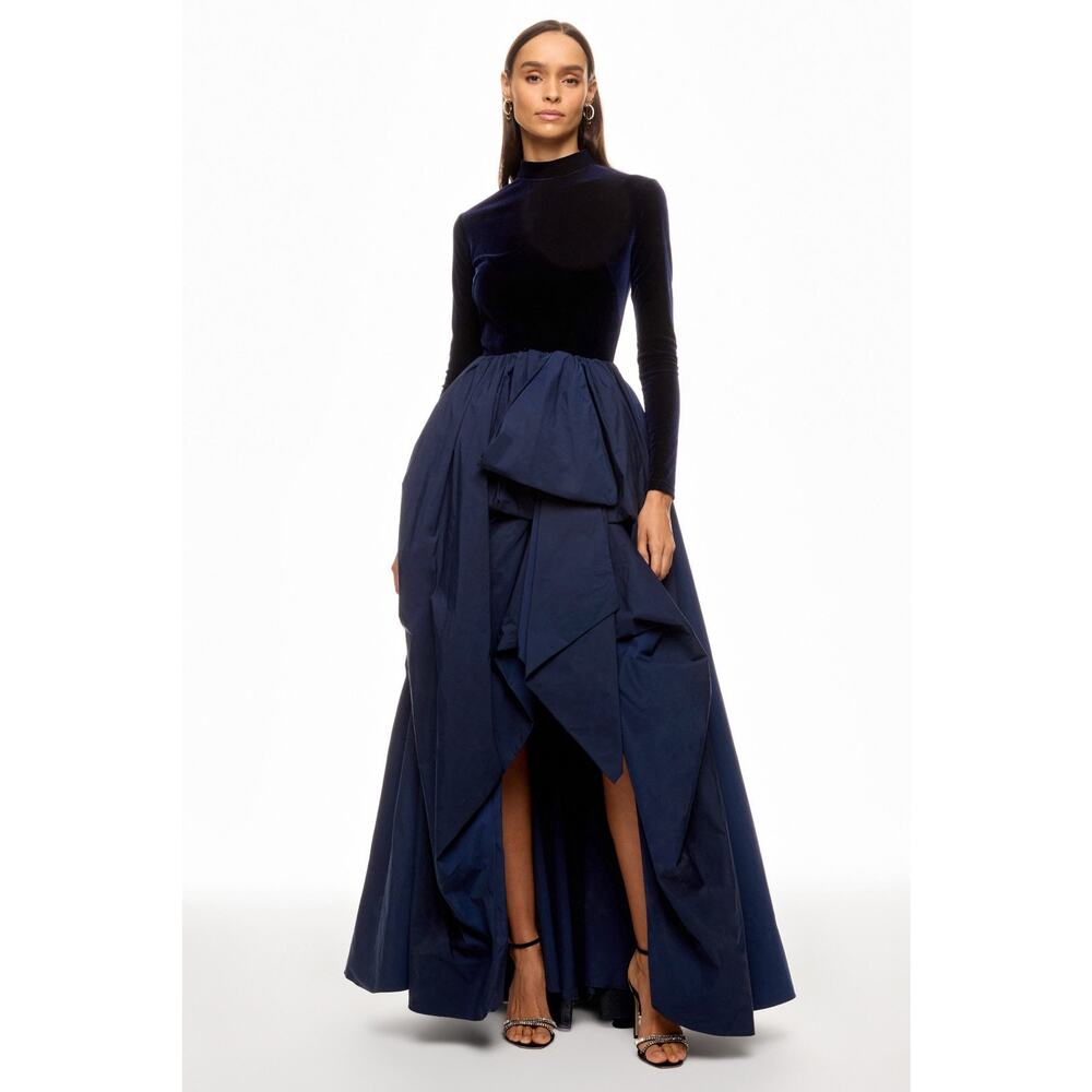 Marchesa Notte - Velvet High Neckline Gown - Size 6